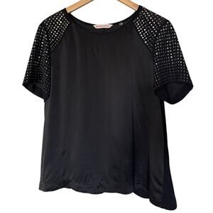 Rebecca Taylor Women's Black Silk Studded Short Sleeve Tunic T- Shirts Size 6